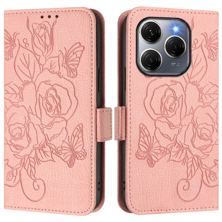 For Tecno Spark 20 Pro 5G Embossed Rose RFID Anti-theft Leather Phone Case