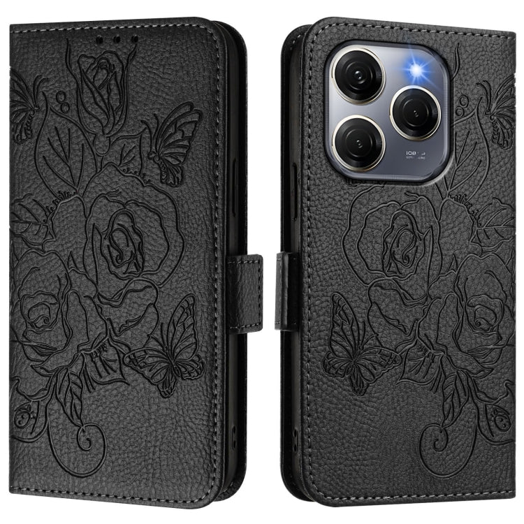 For Tecno Spark 20 Pro 5G Embossed Rose RFID Anti-theft Leather Phone Case