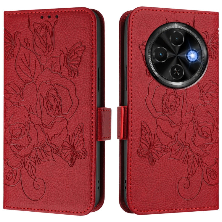 For Tecno Spark 30C Embossed Rose RFID Anti-theft Leather Phone Case