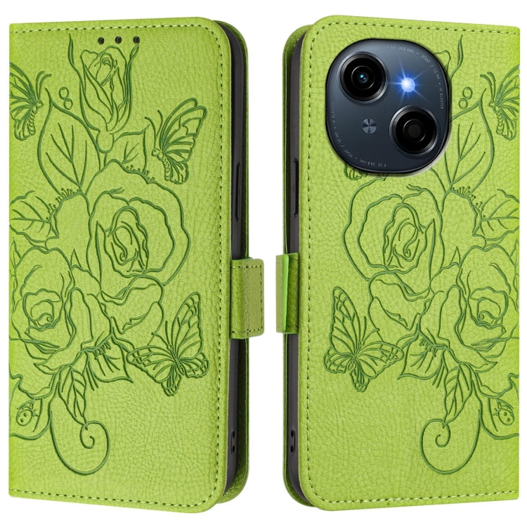 For Tecno Spark Go 1 / Spark Go 2025 Embossed Rose RFID Anti-theft Leather Phone Case