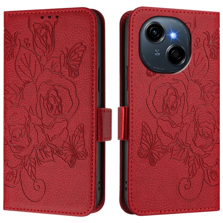 For Tecno Spark Go 1 / Spark Go 2025 Embossed Rose RFID Anti-theft Leather Phone Case