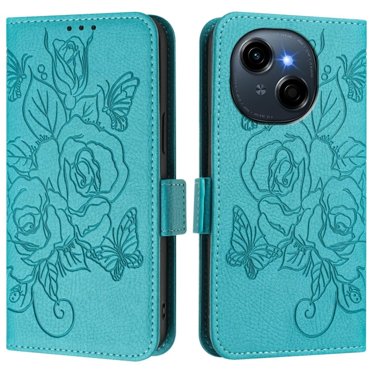 For Tecno Spark Go 1 / Spark Go 2025 Embossed Rose RFID Anti-theft Leather Phone Case