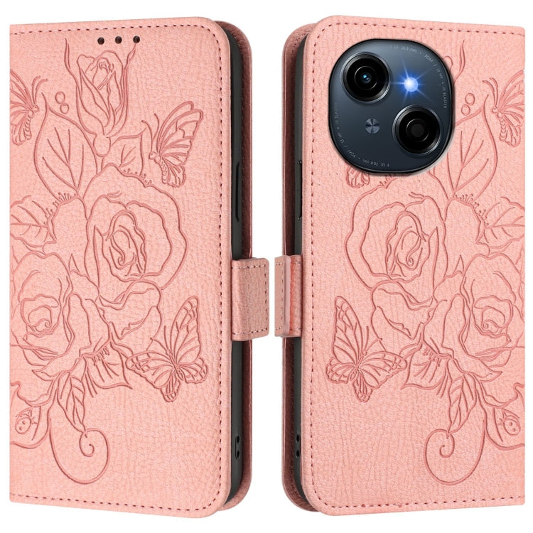 For Tecno Spark Go 1 / Spark Go 2025 Embossed Rose RFID Anti-theft Leather Phone Case