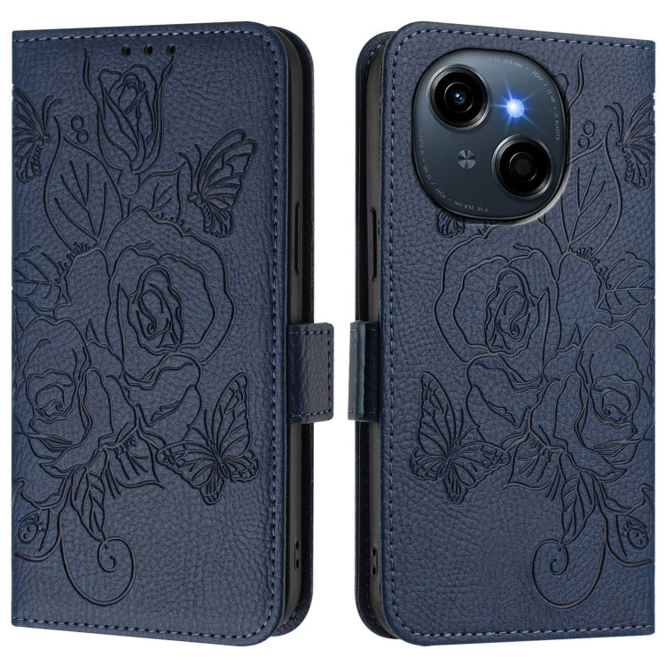 For Tecno Spark Go 1 / Spark Go 2025 Embossed Rose RFID Anti-theft Leather Phone Case