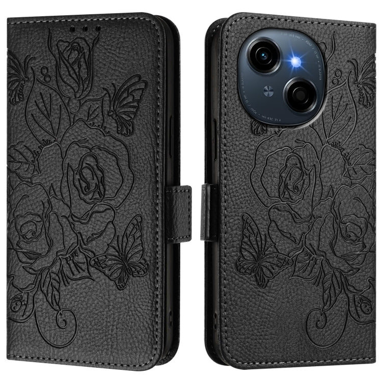 For Tecno Spark Go 1 / Spark Go 2025 Embossed Rose RFID Anti-theft Leather Phone Case