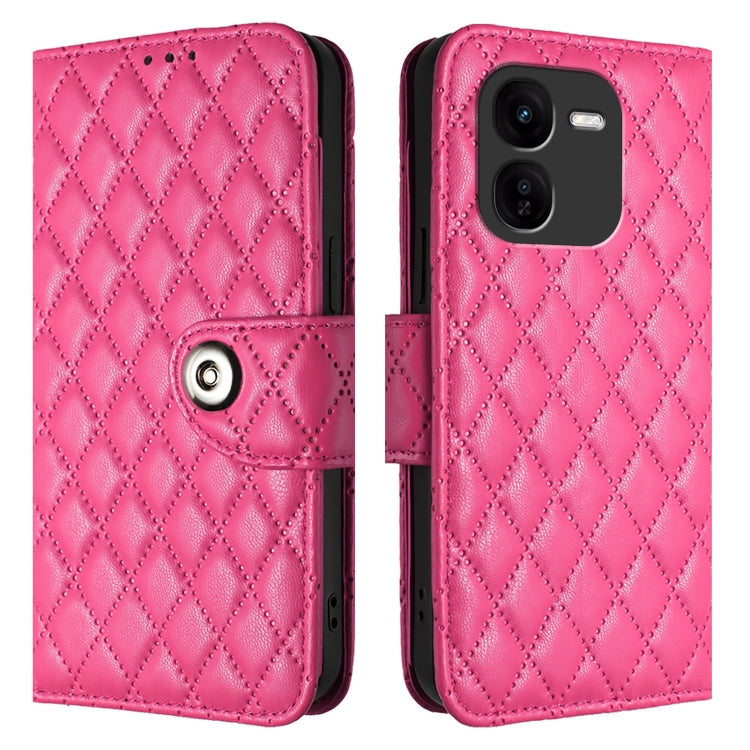 For vivo iQOO Z9x Rhombic Texture Flip Leather Phone Case with Lanyard