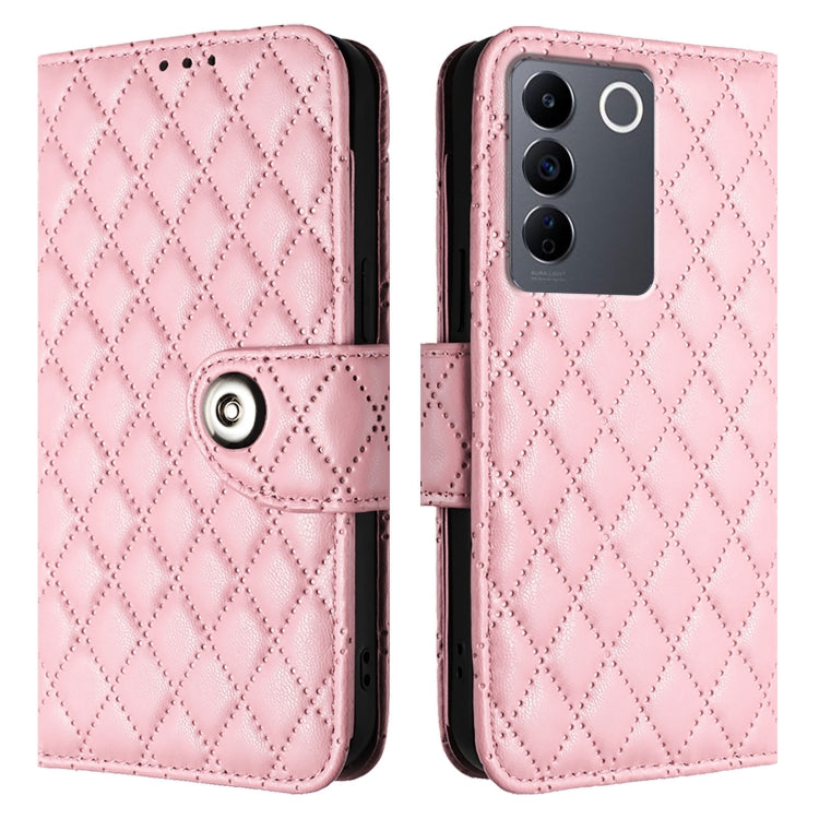 For vivo V27 / V27 Pro Rhombic Texture Flip Leather Phone Case with Lanyard
