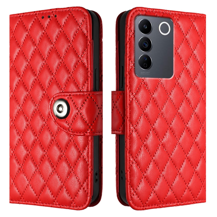 For vivo V27e / T2 Rhombic Texture Flip Leather Phone Case with Lanyard