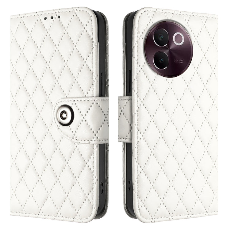 For vivo V30e Rhombic Texture Flip Leather Phone Case with Lanyard