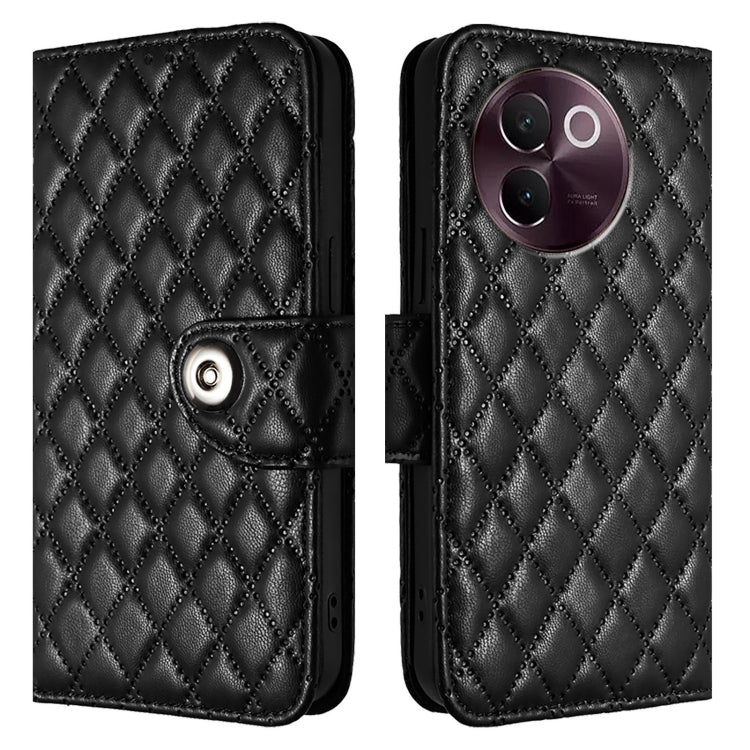 For vivo V30e Rhombic Texture Flip Leather Phone Case with Lanyard