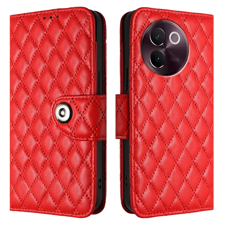 For vivo V30e Rhombic Texture Flip Leather Phone Case with Lanyard