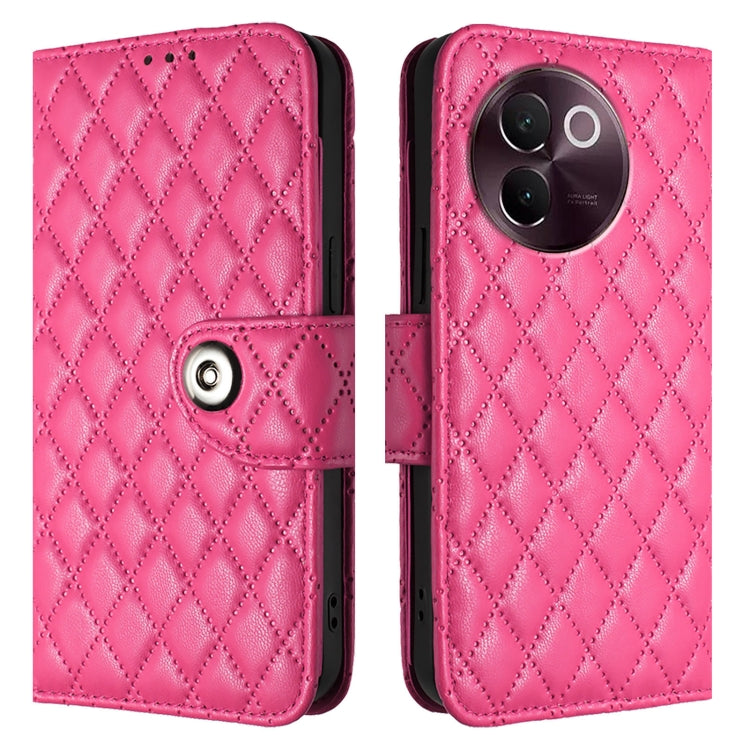 For vivo V30e Rhombic Texture Flip Leather Phone Case with Lanyard