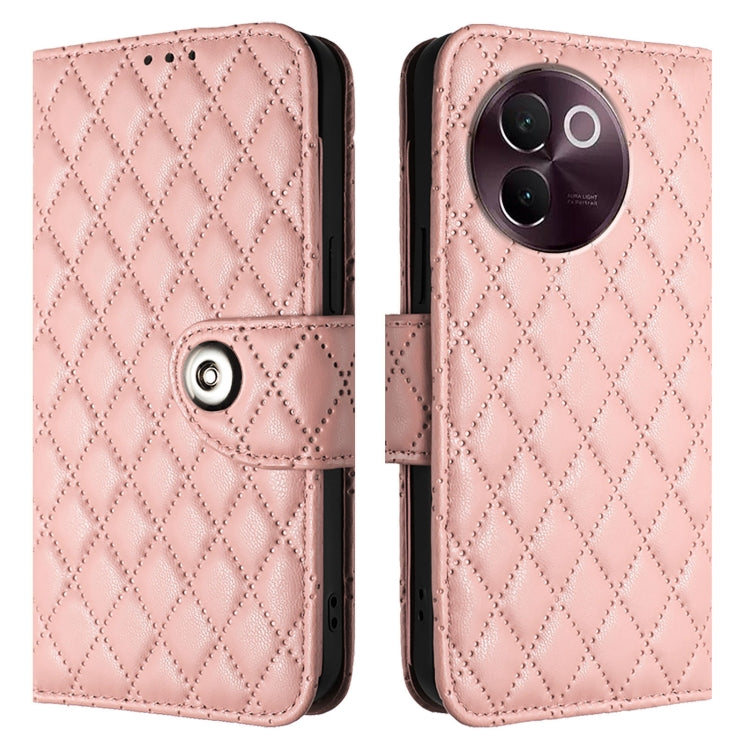 For vivo V30e Rhombic Texture Flip Leather Phone Case with Lanyard