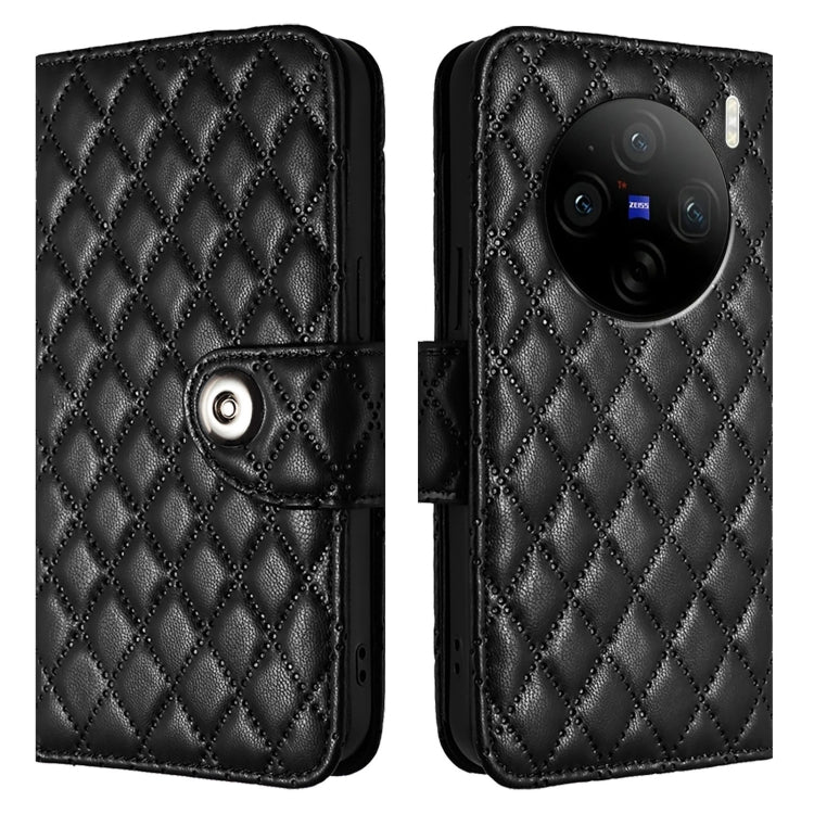 For vivo X100 Rhombic Texture Flip Leather Phone Case with Lanyard