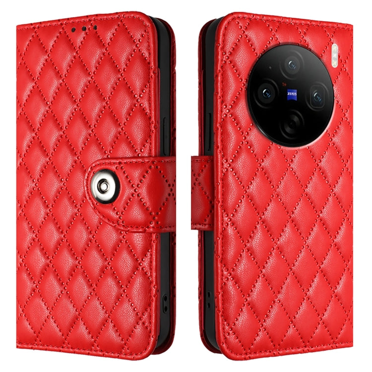 For vivo X100 Rhombic Texture Flip Leather Phone Case with Lanyard