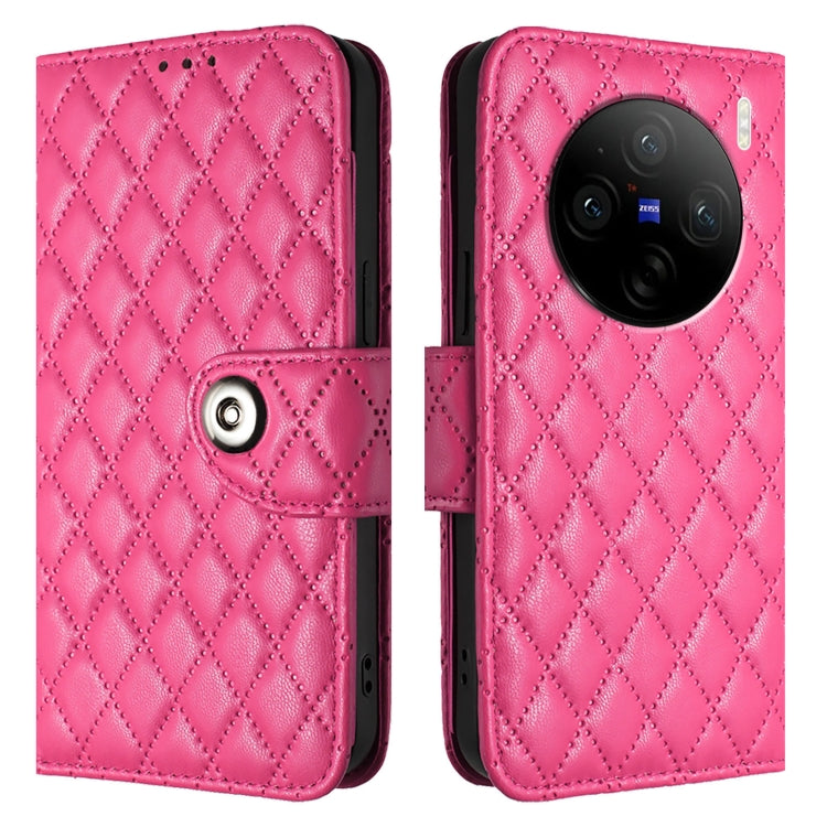 For vivo X100 Rhombic Texture Flip Leather Phone Case with Lanyard
