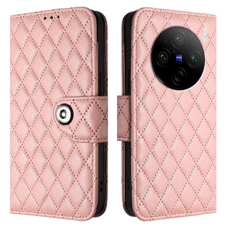 For vivo X100 Rhombic Texture Flip Leather Phone Case with Lanyard