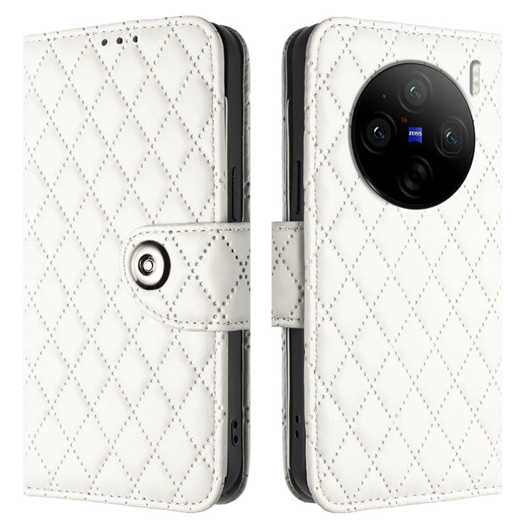For vivo X100s Rhombic Texture Flip Leather Phone Case with Lanyard