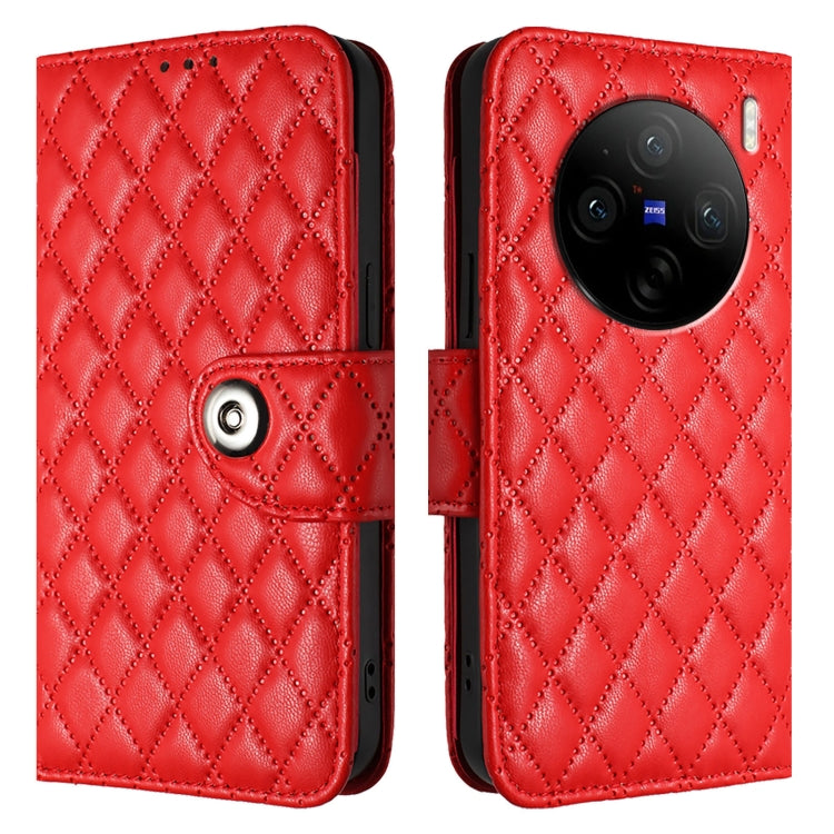For vivo X100s Rhombic Texture Flip Leather Phone Case with Lanyard