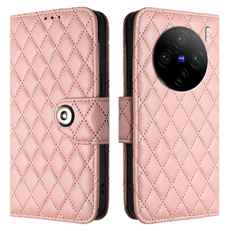 For vivo X100s Rhombic Texture Flip Leather Phone Case with Lanyard