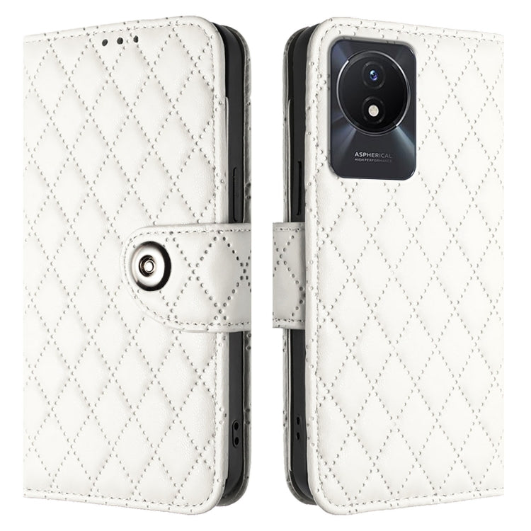 For vivo Y02A / Y02 / Y11 2023 / Y02t Rhombic Texture Flip Leather Phone Case with Lanyard