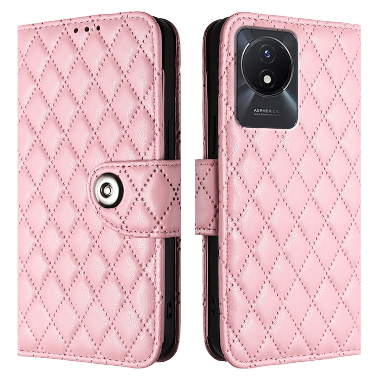 For vivo Y02A / Y02 / Y11 2023 / Y02t Rhombic Texture Flip Leather Phone Case with Lanyard