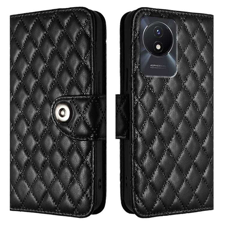 For vivo Y02A / Y02 / Y11 2023 / Y02t Rhombic Texture Flip Leather Phone Case with Lanyard
