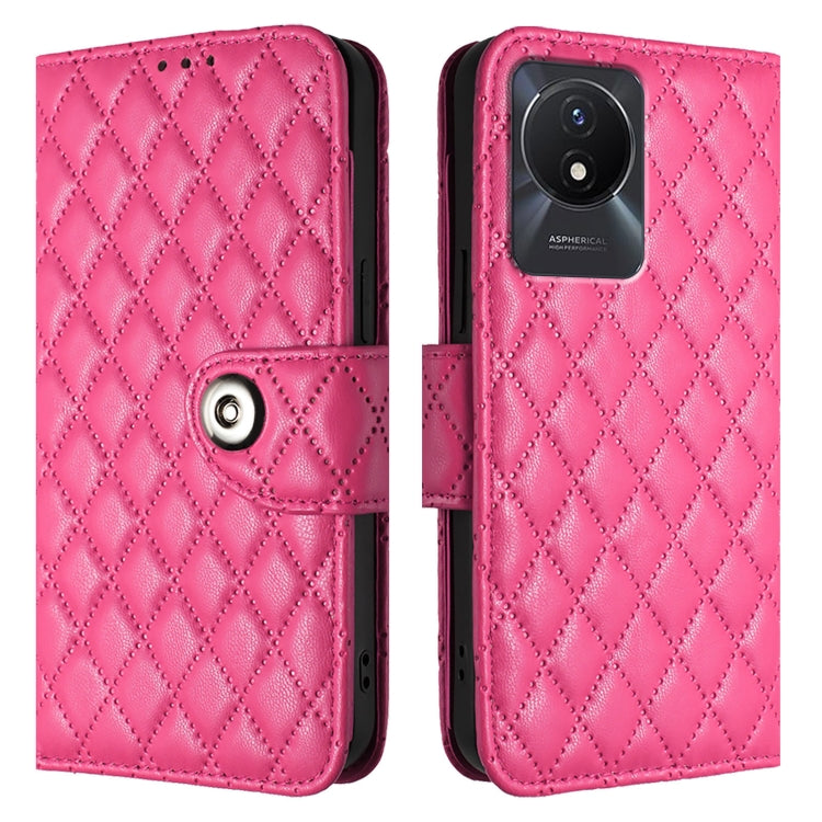 For vivo Y02A / Y02 / Y11 2023 / Y02t Rhombic Texture Flip Leather Phone Case with Lanyard