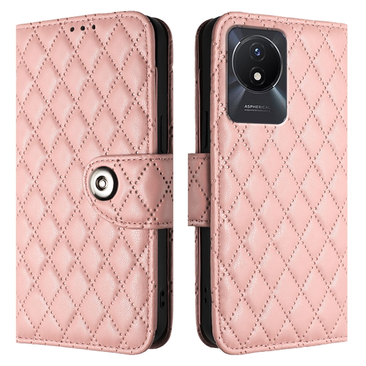 For vivo Y02A / Y02 / Y11 2023 / Y02t Rhombic Texture Flip Leather Phone Case with Lanyard