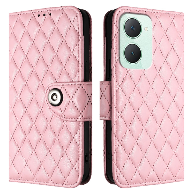 For vivo Y03 / Y18 Rhombic Texture Flip Leather Phone Case with Lanyard