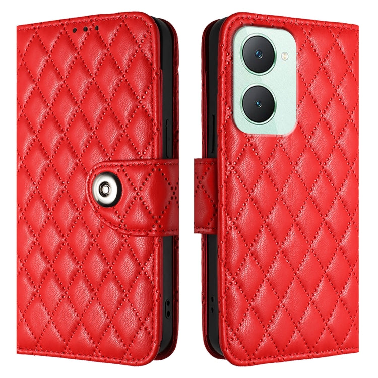 For vivo Y03 / Y18 Rhombic Texture Flip Leather Phone Case with Lanyard