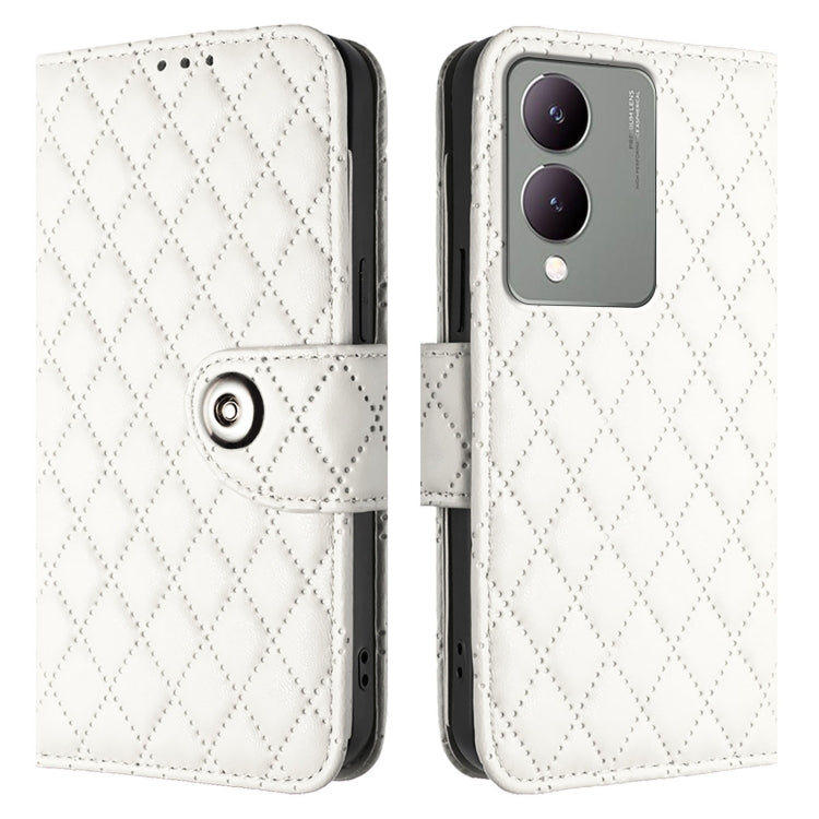 For vivo Y17s 4G / Y17s 5G India  Rhombic Texture Flip Leather Phone Case with Lanyard