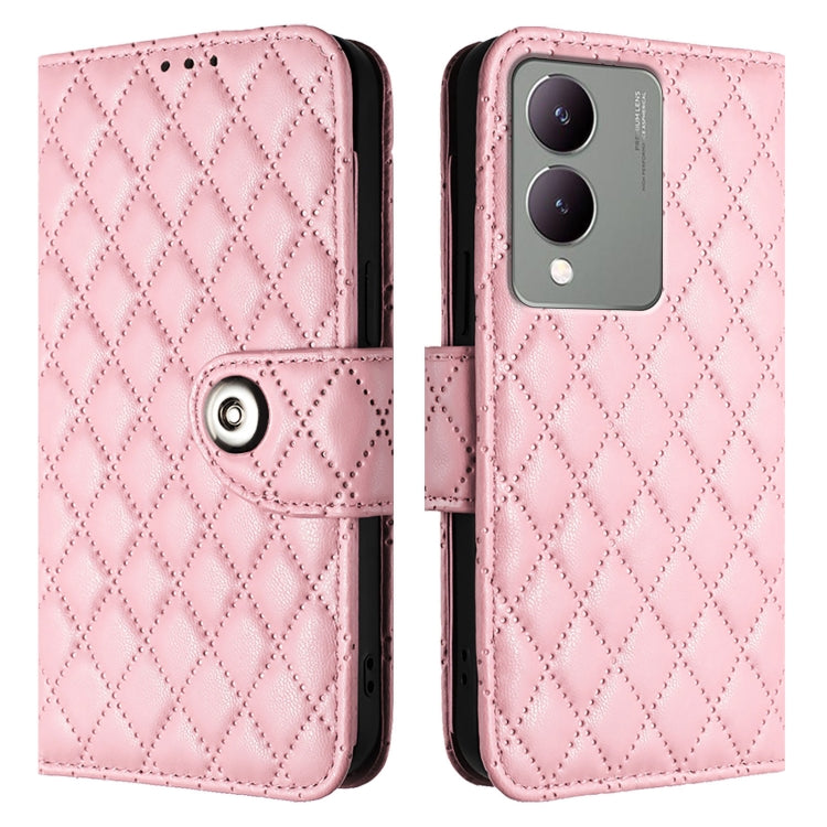 For vivo Y17s 4G / Y17s 5G India  Rhombic Texture Flip Leather Phone Case with Lanyard