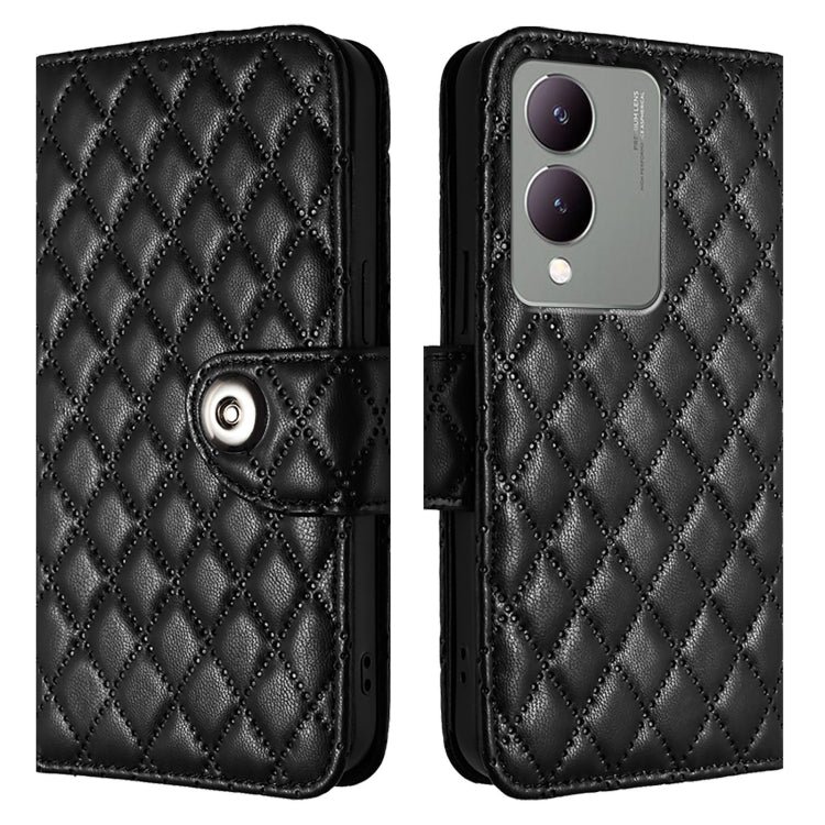 For vivo Y17s 4G / Y17s 5G India  Rhombic Texture Flip Leather Phone Case with Lanyard