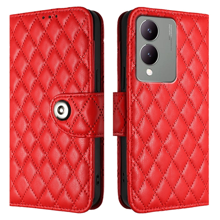 For vivo Y17s 4G / Y17s 5G India  Rhombic Texture Flip Leather Phone Case with Lanyard