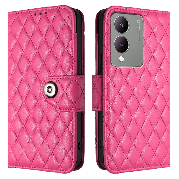 For vivo Y17s 4G / Y17s 5G India  Rhombic Texture Flip Leather Phone Case with Lanyard