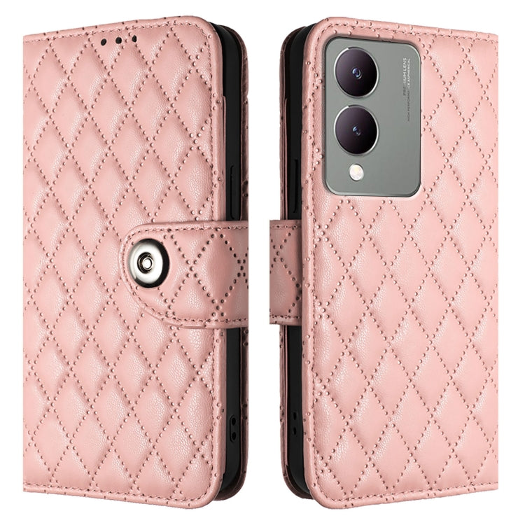 For vivo Y17s 4G / Y17s 5G India  Rhombic Texture Flip Leather Phone Case with Lanyard