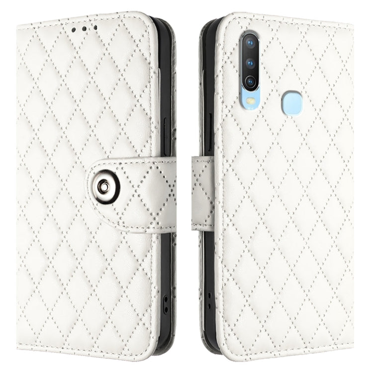 For vivo Y17 / Y15 / Y12 / Y11 2019 Rhombic Texture Flip Leather Phone Case with Lanyard