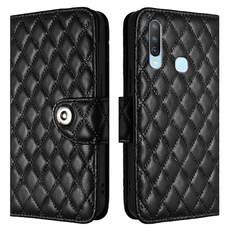 For vivo Y17 / Y15 / Y12 / Y11 2019 Rhombic Texture Flip Leather Phone Case with Lanyard