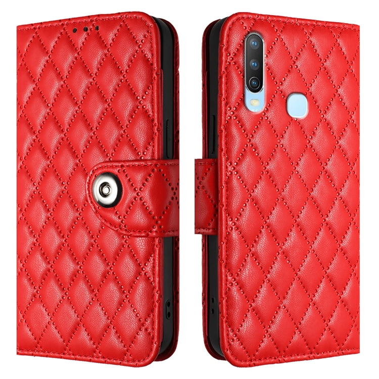 For vivo Y17 / Y15 / Y12 / Y11 2019 Rhombic Texture Flip Leather Phone Case with Lanyard
