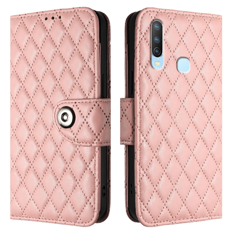 For vivo Y17 / Y15 / Y12 / Y11 2019 Rhombic Texture Flip Leather Phone Case with Lanyard