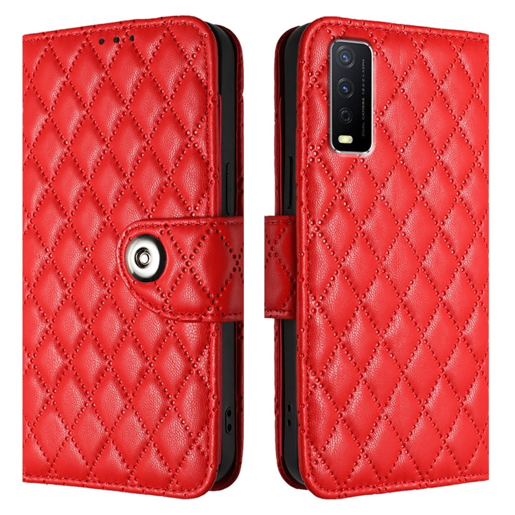 For vivo Y20 / Y20i / Y20s / Y20a Rhombic Texture Flip Leather Phone Case with Lanyard