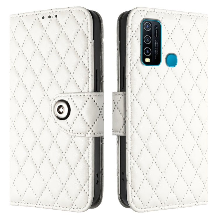 For vivo Y30 4G Global Rhombic Texture Flip Leather Phone Case with Lanyard