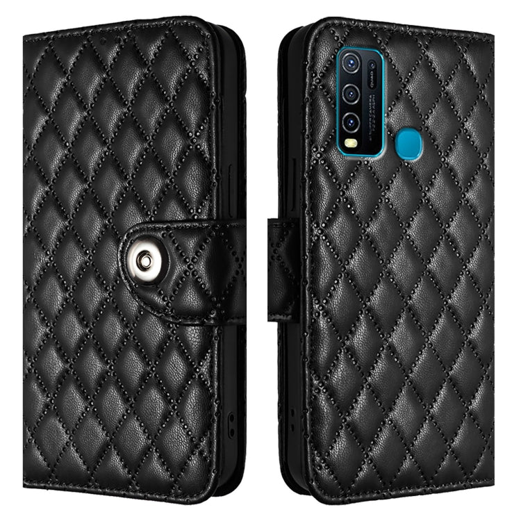 For vivo Y30 4G Global Rhombic Texture Flip Leather Phone Case with Lanyard
