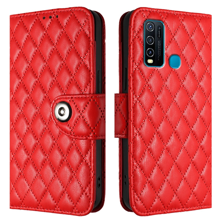 For vivo Y30 4G Global Rhombic Texture Flip Leather Phone Case with Lanyard