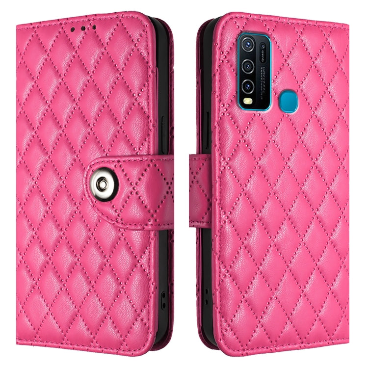 For vivo Y30 4G Global Rhombic Texture Flip Leather Phone Case with Lanyard