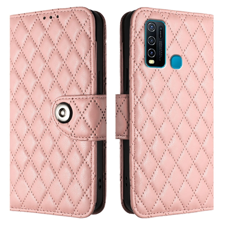 For vivo Y30 4G Global Rhombic Texture Flip Leather Phone Case with Lanyard