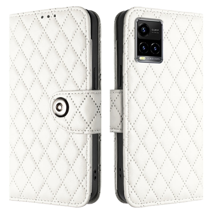 For vivo Y33s 4G / Y21 2021 / Y21s Rhombic Texture Flip Leather Phone Case with Lanyard
