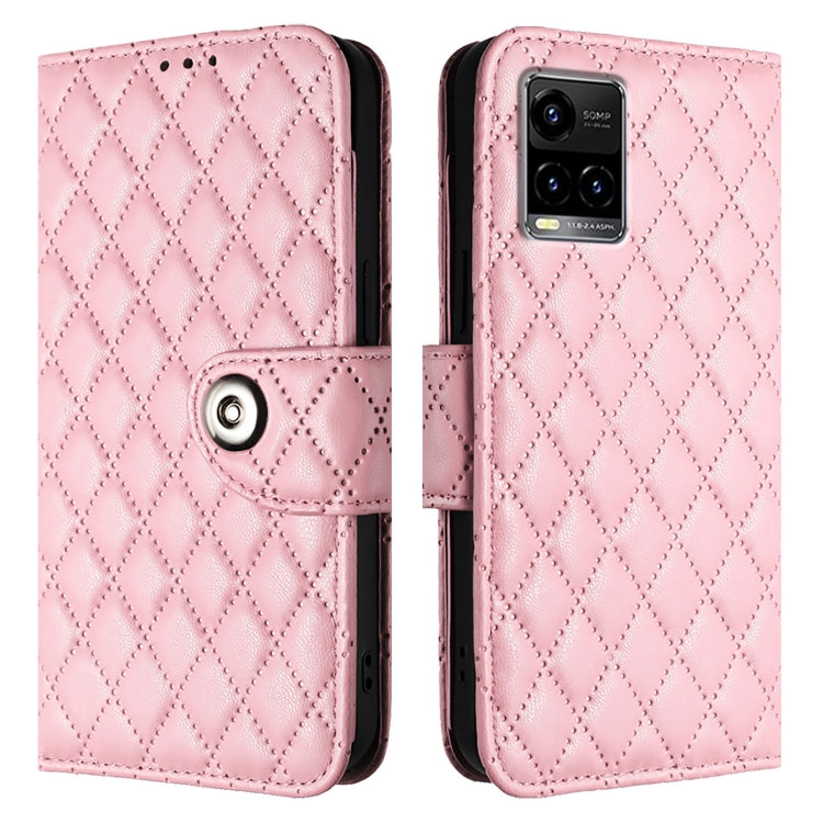 For vivo Y33s 4G / Y21 2021 / Y21s Rhombic Texture Flip Leather Phone Case with Lanyard