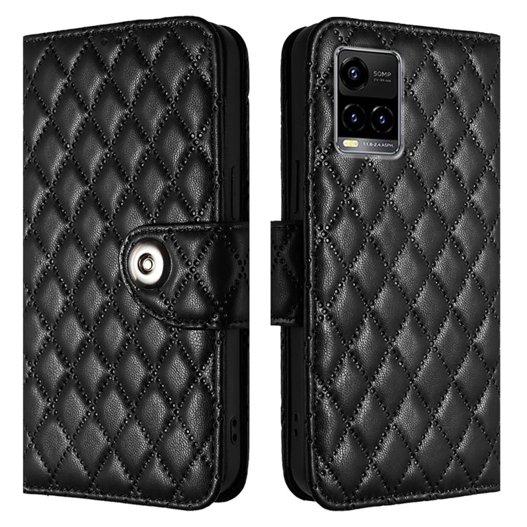 For vivo Y33s 4G / Y21 2021 / Y21s Rhombic Texture Flip Leather Phone Case with Lanyard